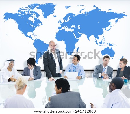Business People Meeting Boardroom Leader World Map Concept
