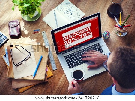 Man Working Computer E-Commerce Retail Promotion Sale Concept