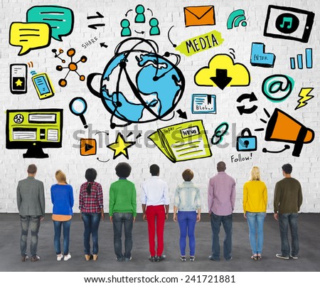 Diversity Casual People Looking up Global Technology Media Concept