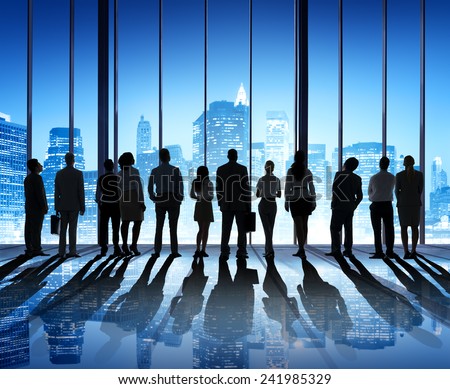 Silhouette People Rear View Cityscape Team Concept