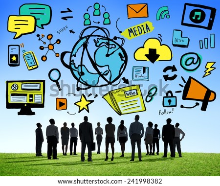 Business People Looking up Global Technology Media Concept