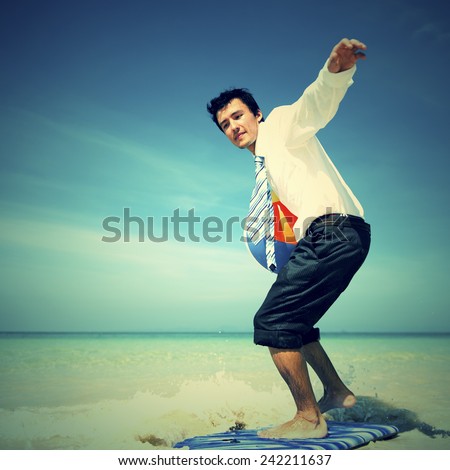 Businessman Surfing Outdoors Fun Recreational Pursuit