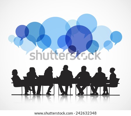 Business conference with blue speech bubble vector