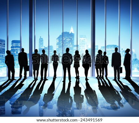 Silhouette People Rear View Cityscape Team Concept