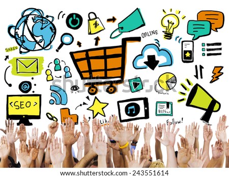Diversity Hands Online Marketing Commerce Volunteer Support Concept