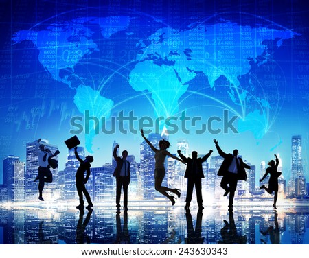 Silhouette People Global Business Cityscape Team Concept