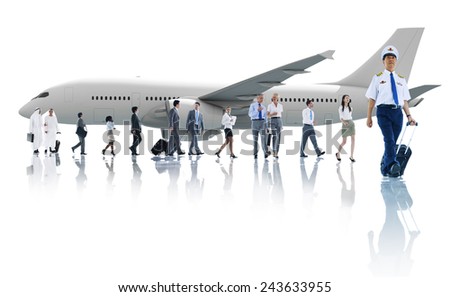 Travel Business People Cabin Crew Transportation Airplane Concept