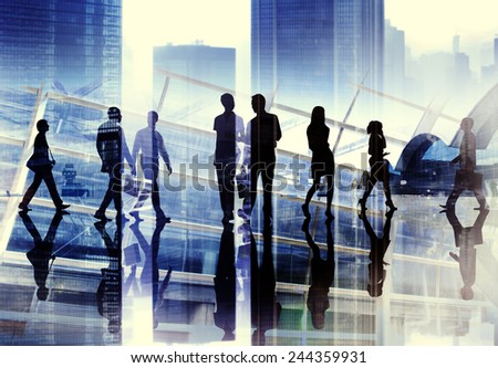 Silhouette Business People Commuter Walking Rush Hour Concept