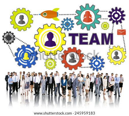Crowd Business People Connection Gear Corporate Team Concept