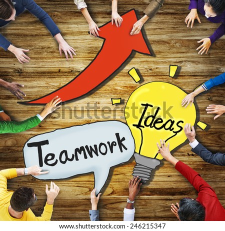 Aerial View People Teamwork Development Innovation Solution Concepts