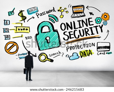 Online Security Protection Internet Safety Businessman Standing Concept