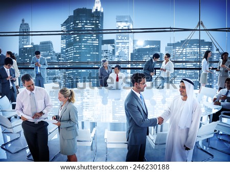Business People Conference Board Room Handshake Global Concept