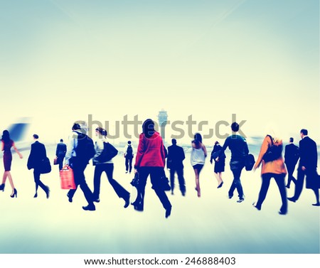 People Commuter Walking Rush Hour Traveling Concept
