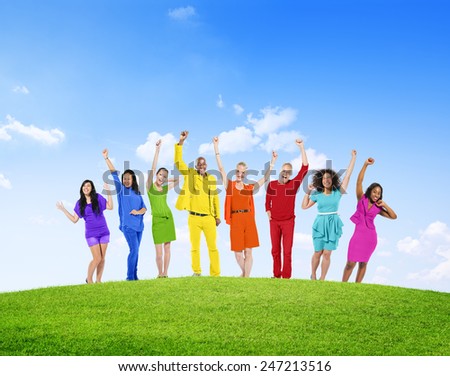 Diverse Group Of People Success Winning Celebration Cheerful