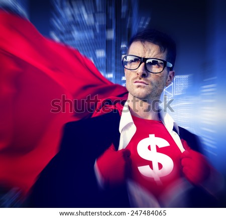Superhero Businessman Dollar Currency Financial Issues Concept