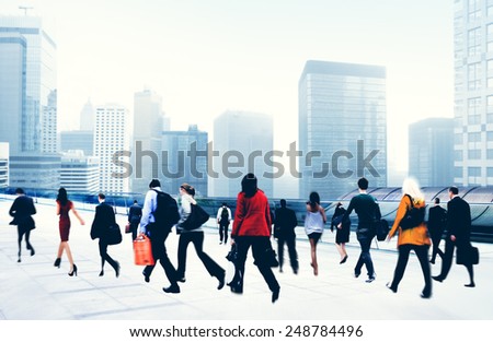 Commuter Business People Corporate Cityscape Walking Travel Concept