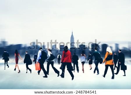 Commuter Business People Corporate Cityscape Walking Travel Concept