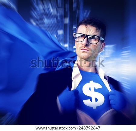 Superhero Businessman Dollar Currency Financial Issues Concept