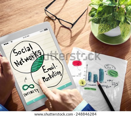 Digital Online Social Network Adertising Marketing Working Concept