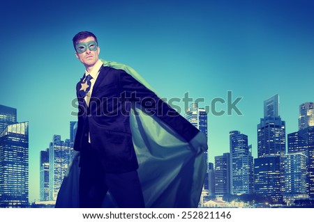 Strong Powerful Business Superhero Cityscape Concepts