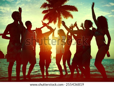 Silhouettes of Diverse Multiethnic People Partying