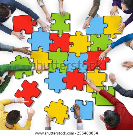 Jigsaw Puzzle Brainstorming Business Reaching Thinking Strategy Concept