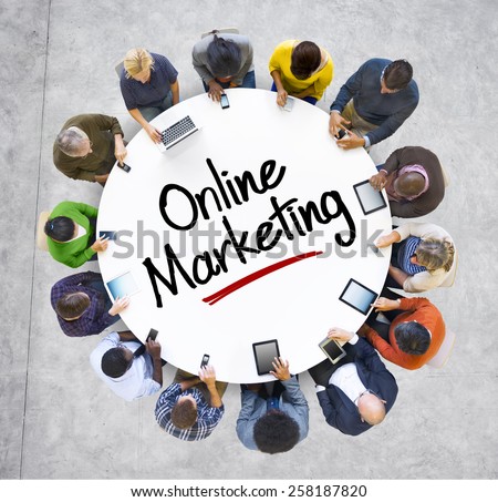 Multiethnic Group of Business People with Online Marketing Concept