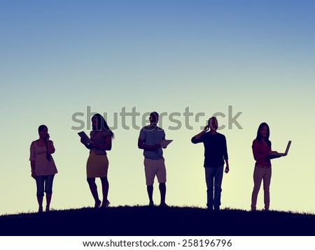 Silhouettes of Business People Social Networking Outdoors Concept