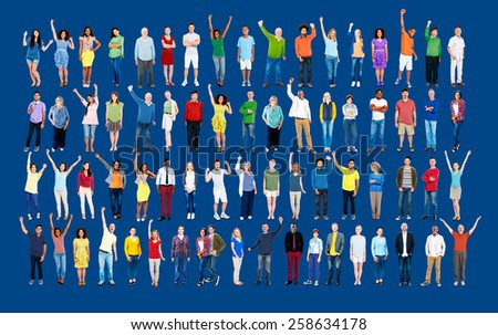 Multiethnic Casual People Togetherness Celebration Arms Raised Concept