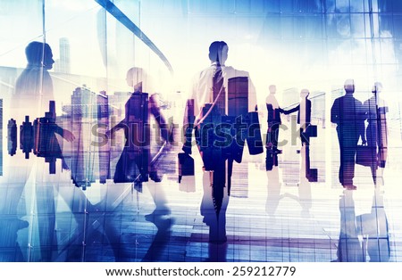 Silhouettes of Business People in an Office Building Concept
