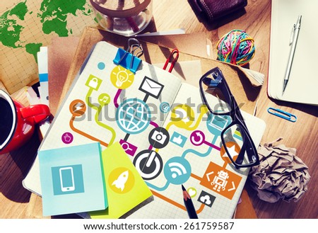 Businessman Planning Global Communications Networking Notepad Online Concept