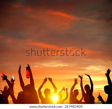 Silhouette People Party Sunset Celebrate Dancing Concept