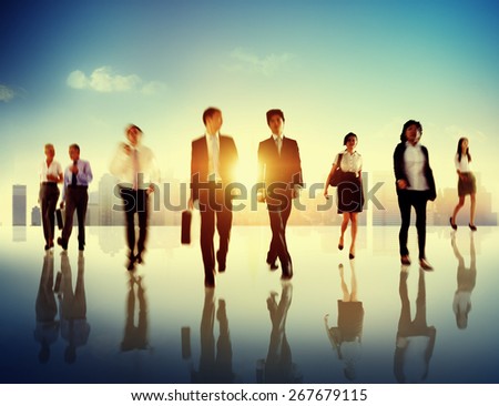 Business People Colleagues Walking Commuting Concept