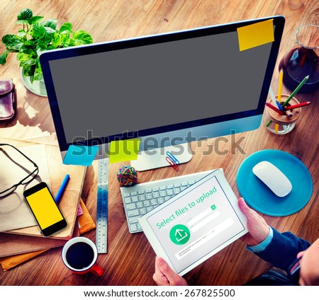 Businessman Digital Devices Web Uploading Working Concept