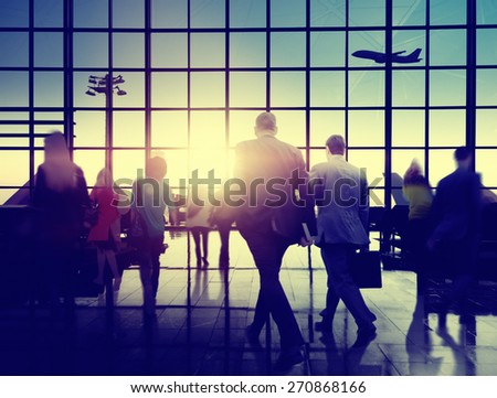 Business People Rushing Walking Plane Travel Concept