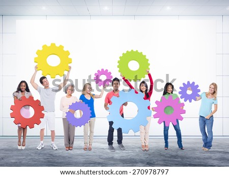 DIversity People Holding Cog Collaboration Cheerful Concept