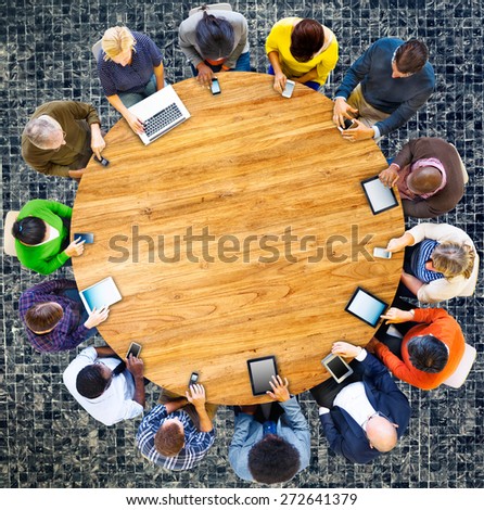 Group of Multiethnic People Connected Digital Devices Concept