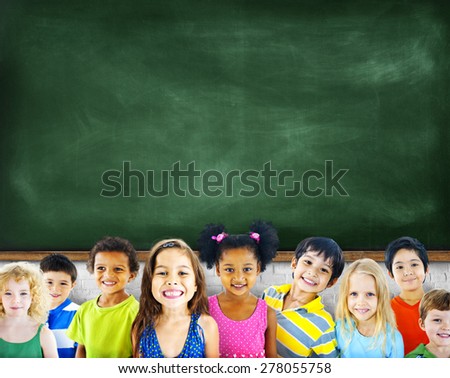 Multi-Ethnic Group of Children Empty Blackboard