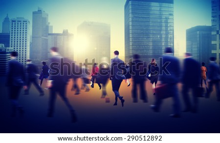 Commuter Business District Walking Crowd Cityscape Concept