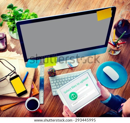 Businessman Digital Devices Web Uploading Working Concept