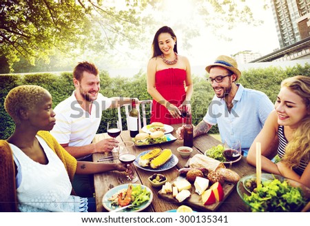 Diverse People Hanging Out Garden Food Concept