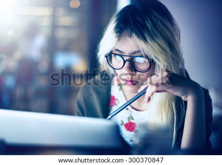 Girl Browsing Searching Computer Concept