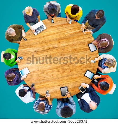 Group of Multiethnic People Connected Digital Devices Concept