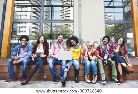 Diverse Group People Hanging Out Campus Concept