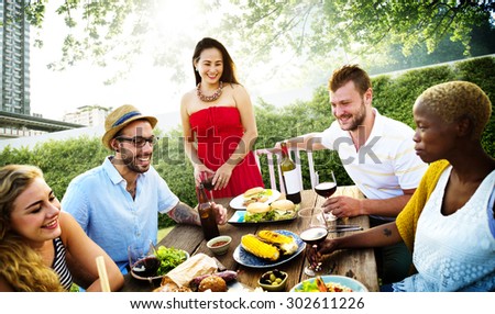 Diverse People Hanging Out Garden Food Concept