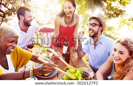 Friends Outdoors Vacation Dining Hanging out Concept