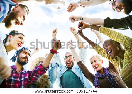 Diverse Group People Arms Raised Concept