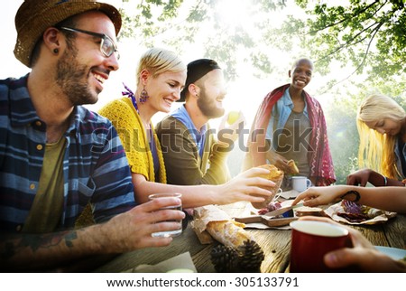 Diverse Group People Hanging Out Food Concept
