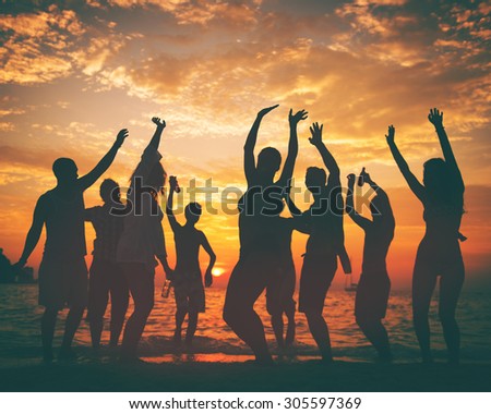Young Adult Summer Beach Party Dancing Concept
