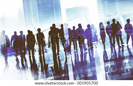 Group Business People Walking Forward Cityscape Concept